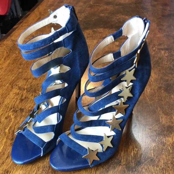 Katy Perry Collections Navy Blue Suede Star-Strap High Heel Sandals - Picture 4 of 16